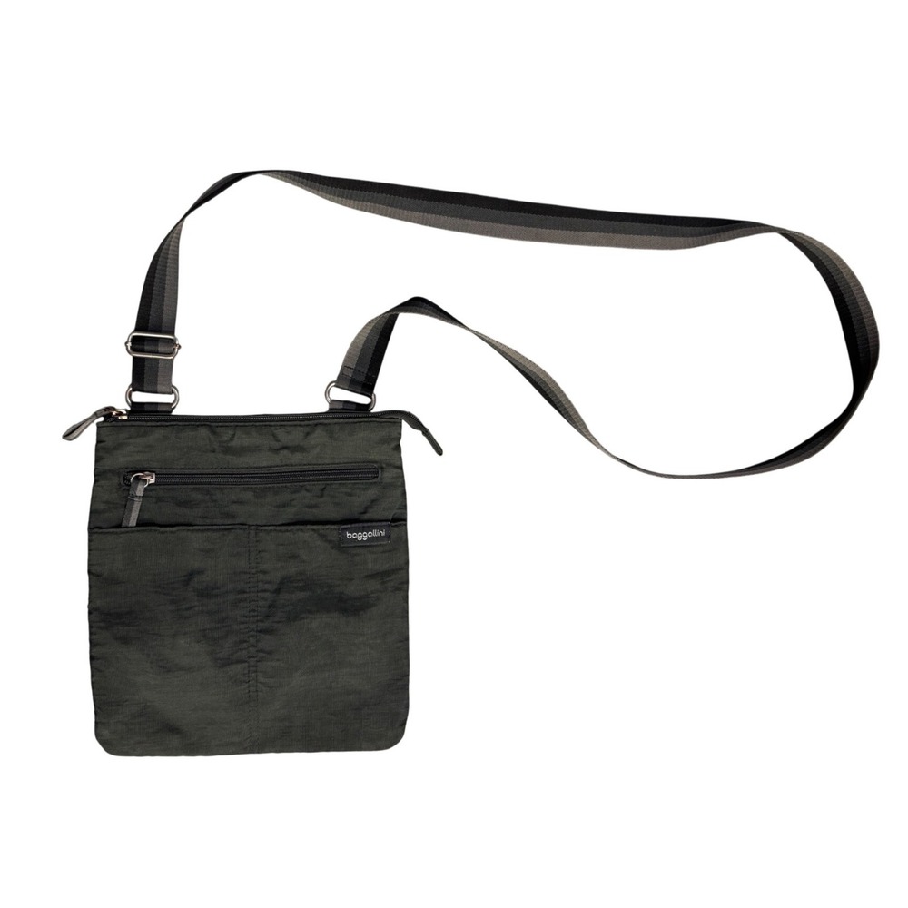 Baggallini Crossbody Bag Dark Green Nylon Travel‎ Purse Adjustable Striped Strap